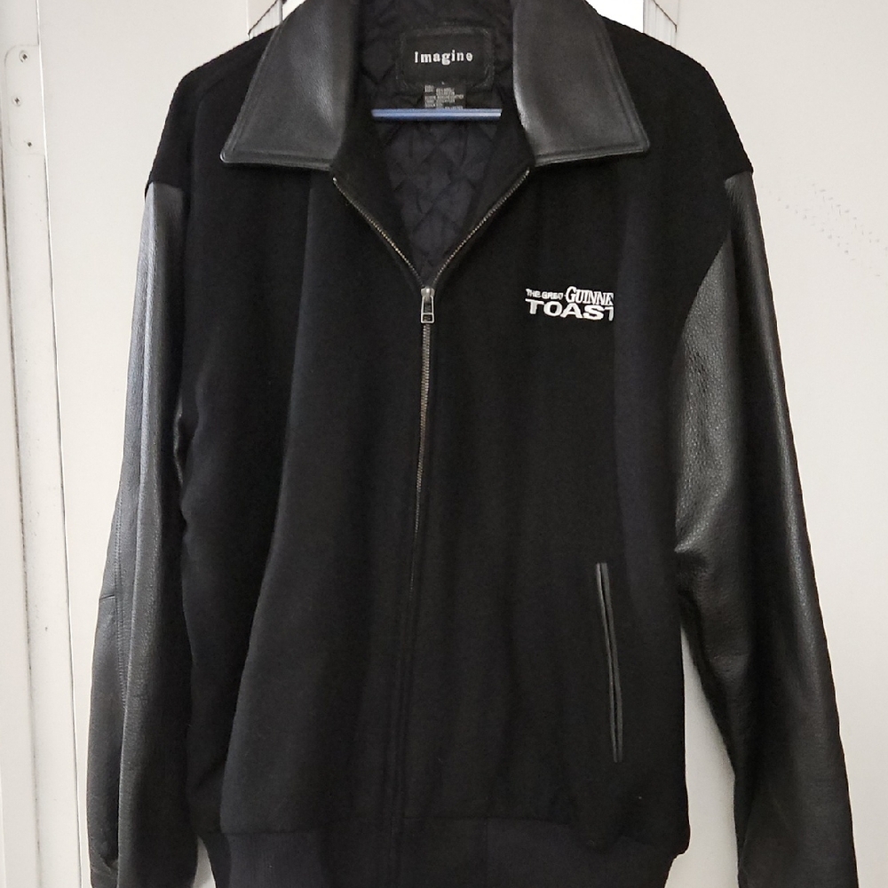 Vintage Guinness Specialty Black Men's Jacket With Leather Sleeves